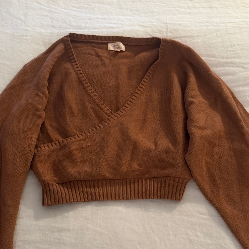 Camila Coelho V-Neck Cropped Sweater